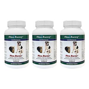 flea away all natural supplement for fleas, ticks, and mosquitos prevention for dogs and cats, 100 chewable tablets, 3 pack