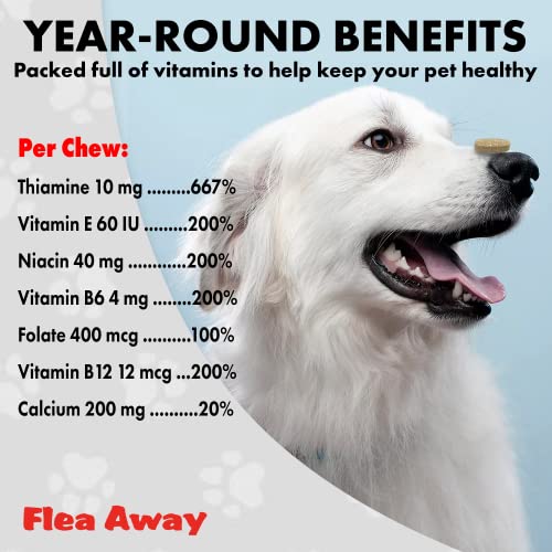 Flea Away All Natural Supplement for Fleas, Ticks, and Mosquitos Prevention for Dogs and Cats, 100 Chewable Tablets, 3 Pack