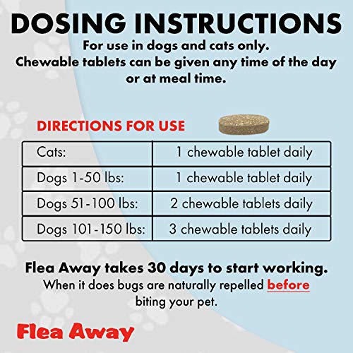 Flea Away All Natural Supplement for Fleas, Ticks, and Mosquitos Prevention for Dogs and Cats, 100 Chewable Tablets, 3 Pack