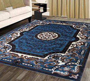 kingdom traditional area rug design d 123 blue (5 feet x 7 feet)