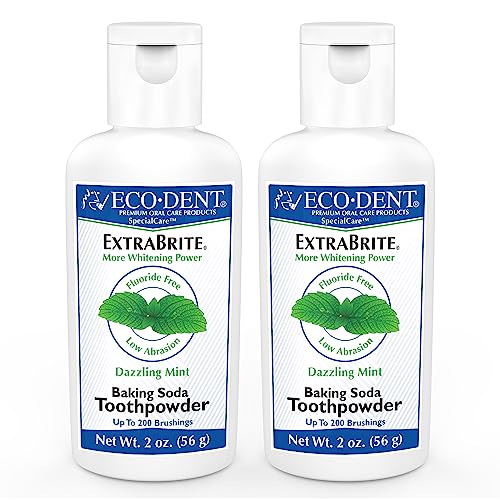 Eco-Dent ExtraBrite Baking Soda Toothpowder, Mint - Fluoride-Free Toothpaste Powder, SLS-Free Tooth Powder with Oxidizing Calcium Peroxide, Whitening Toothpaste Alternative, 2 Oz Ea (Pack of 2)