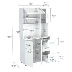 Inval America 4 Door Microwave Storage Cabinet, 15.35 x 35.04 x 66.14, White