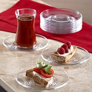 Pasabahce Premium Clear Glass Plate Saucers Set of 6, Safe in Microwave, Great for Servicing Cookies, Snacks, Fruits, Coffee, and Tea Cups, Housewarming Idea