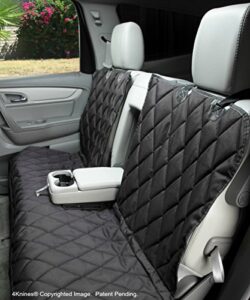 4knines dog seat cover without hammock for fold down rear bench seat 60/40 split and middle seat belt capable - heavy duty - black regular - fits most cars, suvs, and small trucks - usa based company