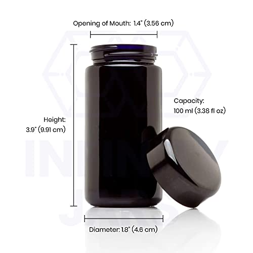 Infinity Jars 100 ml (3.3 fl oz) 3-Pack Tall Black Ultraviolet Refillable Empty Glass Screw Top Jar
