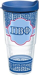 tervis fraternity - pi beta phi geometric tumbler with wrap and blue lid 16oz, clear
