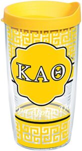 tervis fraternity - kappa alpha theta geometric tumbler with wrap and yellow lid 16oz, clear