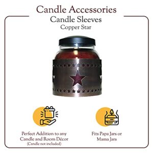 A Cheerful Giver Metal Candle Sleeve - 5" Copper Star Candle Sleeve Fits Keepers of the Light Papa or Mama Jar Candles - Rustic Candle Accessories