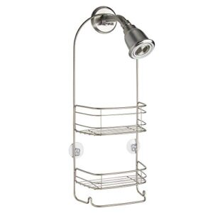 idesign 58655 rondo metal wire hanging shower caddy, baskets and towel bar for shampoo, conditioner, and soap with hooks for razors, towels, and more, 8.75" x 4" x 21" - satin silver
