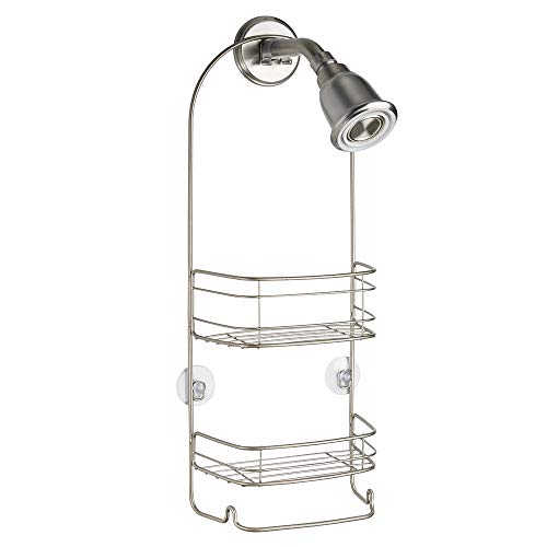 iDesign 58655 Rondo Metal Wire Hanging Shower Caddy, Baskets and Towel Bar for Shampoo, Conditioner, and Soap with Hooks for Razors, Towels, and More, 8.75" x 4" x 21" - Satin Silver