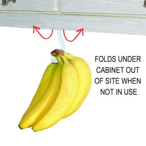 Banana Hook Hanger Under Cabinet Hook Ripens Bananas with Less Bruises, Hang Other Lightweight Kitchen Items, Folds Up Out of Sight When Not in Use, Self-Adhesive + Pre-drilled Screw Holes (White)