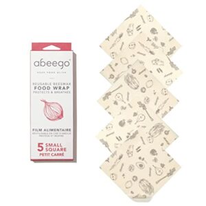 abeego, the original beeswax food storage wrap - set of five 7" natural small square sheets