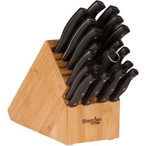 20 Slot Universal Knife Block: Shenzhen Knives Large Bamboo Wood Knife Block without Knives - Countertop Butcher Block Knife Holder and Organizer with Wide Slots for Easy Kitchen Knife Storage