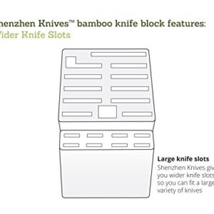 20 Slot Universal Knife Block: Shenzhen Knives Large Bamboo Wood Knife Block without Knives - Countertop Butcher Block Knife Holder and Organizer with Wide Slots for Easy Kitchen Knife Storage