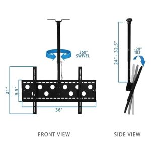 Mount-It! TV Ceiling Mount, Full Motion Height Adjustable Swivel Tilting Bracket for 42, 45, 47, 49, 50, 55, 60, 65, 70, 75, 80, 85, 90 Inch, TVs 220 Lbs Capacity