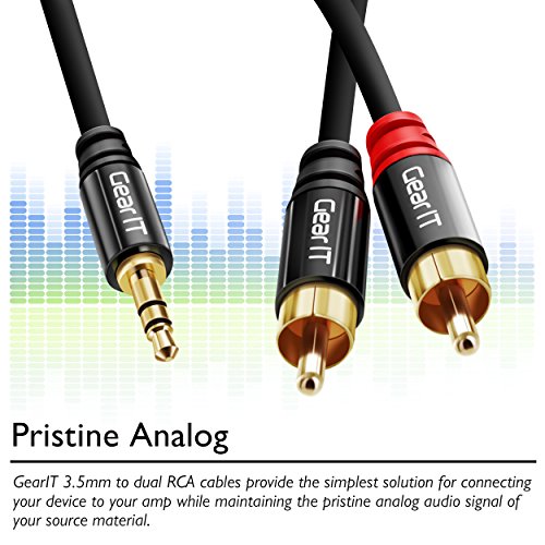 3.5mm to RCA Cable, GearIT Pro Series 35 Feet Premium Gold Plated 3.5mm to RCA Audio Stereo Cable for Headphones, Home System, Car Stereo, iPods, iPhones, MP3 Players and More - Black