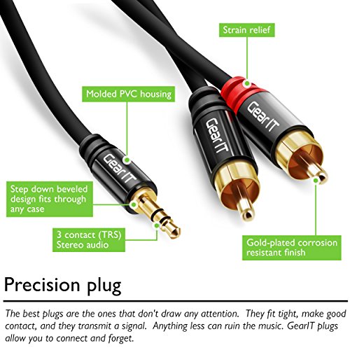 3.5mm to RCA Cable, GearIT Pro Series 35 Feet Premium Gold Plated 3.5mm to RCA Audio Stereo Cable for Headphones, Home System, Car Stereo, iPods, iPhones, MP3 Players and More - Black