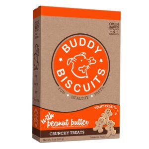 buddy biscuits dog treats, oven baked in usa, teeny size for small dogs or large dog training, peanut butter 8 oz package may vary (pack of 1)