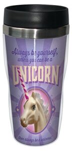 unicorn always be yourself travel mug, stainless lined coffee tumbler, 16-ounce - angi and silas - gift for unicorn lovers - tree-free greetings