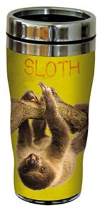 tree-free greetings eric isselee sloth sip 'n go stainless lined travel mug, 16-ounce