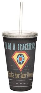 teacher super power double-walled cool travel cup with reusable straw, 16-ounce - teacher appreciation week thank you gift - tree-free greetings