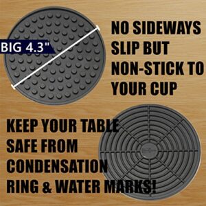 ENKORE Coasters For Drinks - Set of 6 with Holder, Black - Protect Furniture From Water Marks or Damage - Deep Tray and Rim Catch Cold Drink Sweat Without Spill, Large 4.3 Inch Size Fit All Cups