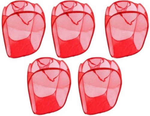 5 PCS Foldable Pop Up Laundry Bag Basket (fine mesh-random color)