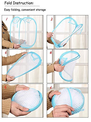 5 PCS Foldable Pop Up Laundry Bag Basket (fine mesh-random color)