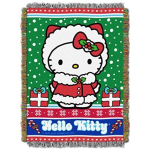 sanrio hello kitty, "snow kitty" woven tapestry throw blanket, 48" x 60", multi color