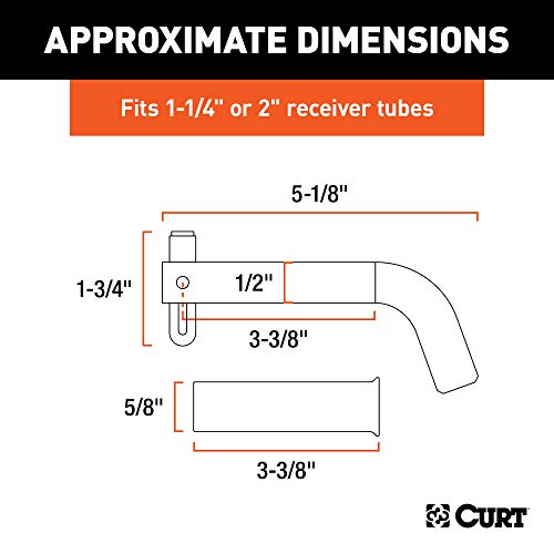 CURT 21561 Swivel Trailer Hitch Pin, 1/2-Inch Diameter with 5/8-Inch Adapter, Fits 1-1/4 or 2-Inch Receiver, Clear ZINC