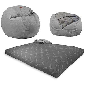 cordaroy's chenille bean bag chair, convertible chair folds from bean bag to bed, as seen on shark tank, charcoal - full size