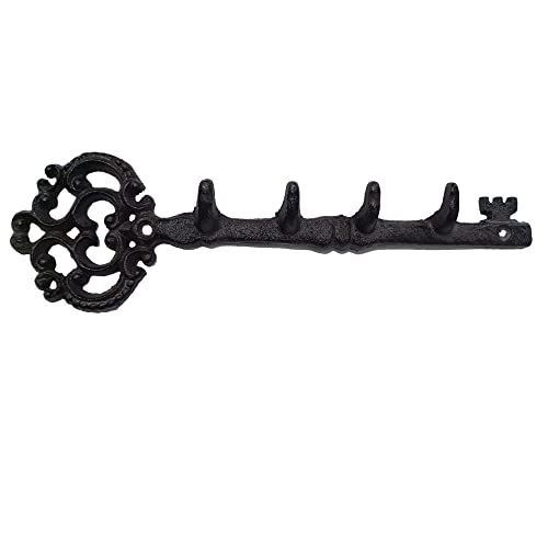 Salome Idea Large Size Antique Vintage Cast Iron Key Rack, Key Shaped Key Holder, Handcraft Wall Rack, (Key-4hook)