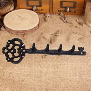 Salome Idea Large Size Antique Vintage Cast Iron Key Rack, Key Shaped Key Holder, Handcraft Wall Rack, (Key-4hook)