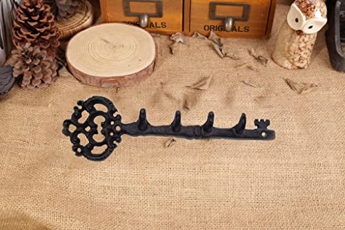 Salome Idea Large Size Antique Vintage Cast Iron Key Rack, Key Shaped Key Holder, Handcraft Wall Rack, (Key-4hook)