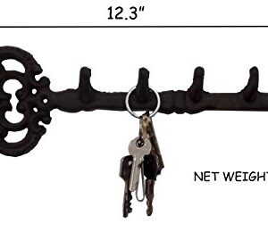 Salome Idea Large Size Antique Vintage Cast Iron Key Rack, Key Shaped Key Holder, Handcraft Wall Rack, (Key-4hook)