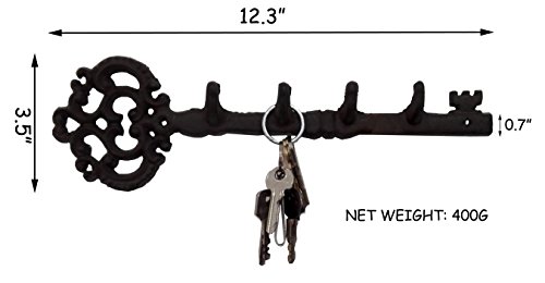 Salome Idea Large Size Antique Vintage Cast Iron Key Rack, Key Shaped Key Holder, Handcraft Wall Rack, (Key-4hook)