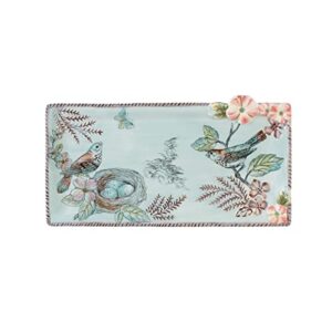 fitz and floyd english garden elongated serving tray, 13.25 inch, blue