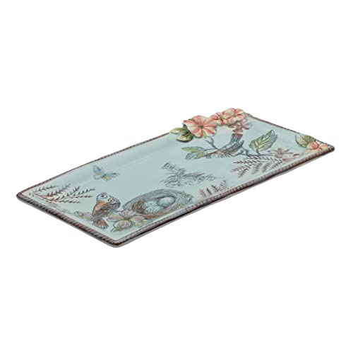 Fitz and Floyd English Garden Elongated Serving Tray, 13.25 Inch, Blue