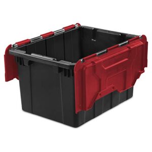 Sterilite 14619006 12 Gallon/45 Liter Hinged Lid Industrial Tote, Racer Red Lid w/ Black Base, 6-Pack