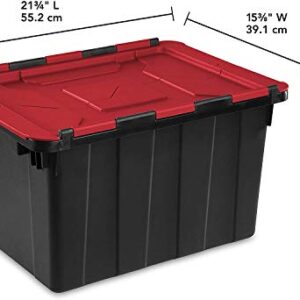 Sterilite 14619006 12 Gallon/45 Liter Hinged Lid Industrial Tote, Racer Red Lid w/ Black Base, 6-Pack