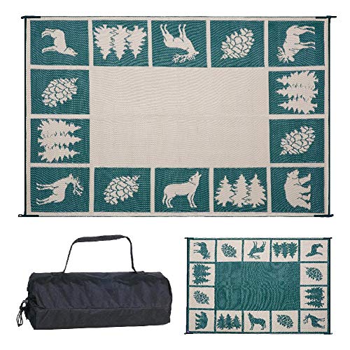 Stylish Camping 229124 9'x12' Reversible Mat, Plastic Straw Rug, Large Floor Mat for Outdoors, RV, Patio, Backyard, Picnic, Beach, Camping - Hunter Mat (Green/Beige)