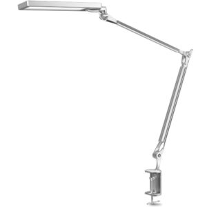 byb metal led desk lamp, architect swing arm lamp with clamp, eye-care drafting task lamp with 4 color 6 brightnss, touch control, memory function for home office, monitor studio reading (silver)