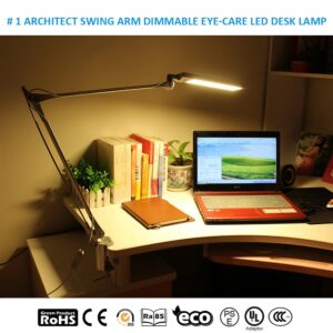 BYB Metal LED Desk Lamp, Architect Swing Arm Lamp with Clamp, Eye-Care Drafting Task Lamp with 4 Color 6 Brightnss, Touch Control, Memory Function for Home Office, Monitor Studio Reading (Silver)