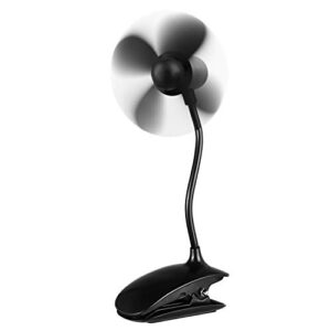 glovion battery operated clip fan -usb desktop fan with flexible neck and adjustable fan speed clip on fan for home, office ,outdoor personal fan - classic black