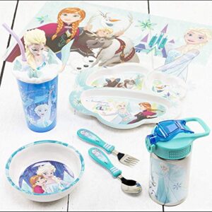 Zak Designs Frozen Dinnerware Melamine 3-Section Divided Plate and Utensil Made of Durable Material and Perfect for Kids, 3 Piece Set, Disney Frozen 3pc