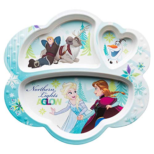 Zak Designs Frozen Dinnerware Melamine 3-Section Divided Plate and Utensil Made of Durable Material and Perfect for Kids, 3 Piece Set, Disney Frozen 3pc