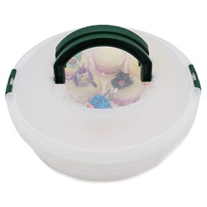 10 Inch Portable Pie Cupcake Carrier Deviled Egg Tray with Lid and Tray 3-In-1 Round Cupcake Container Egg Holder Muffin Tart Cookie Keeper Food (Green)