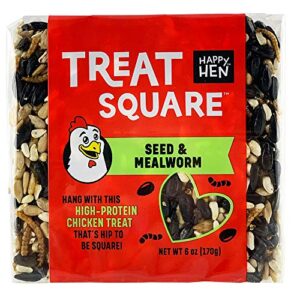 happy hen treats 6 oz. square-mealworm and seed, 4.25" by 4.25" by 1.25"