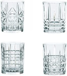 nachtmann highland whisky tumbler, crystal clear glass, set of 4 glasses, 4 - inch drinking cup for fine whiskies, scotch, cognac, and rum, rock glasses, 12-ounce, dishwasher safe