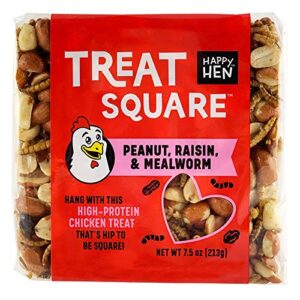 happy hen treats 7.5 oz. square-mealworm and peanut, 4.25" by 4.25" by 1.25"